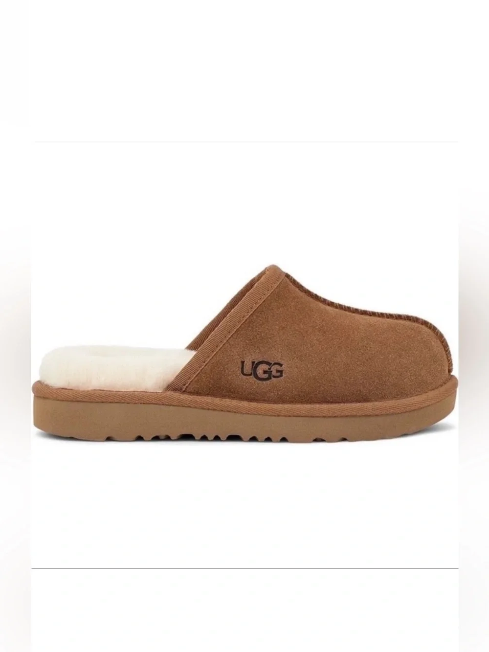 UGG Keegan Chestnut Suede Shearling Slide Slippers Kids 11M Cozy House Shoes